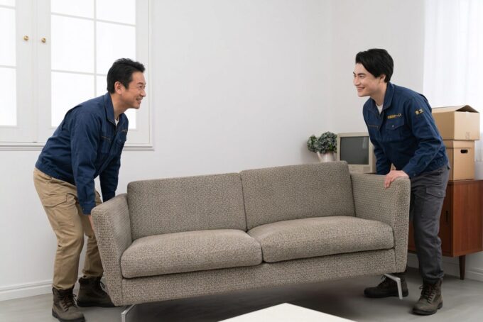春日井市でソファを運び出しているところ